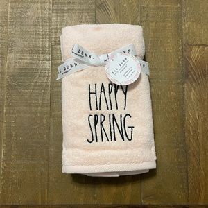 Rae Dunn “Happy Spring” hand towels in light pink. Perfect for spring.
